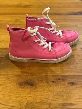 Pink Canvas High Top Sneakers Girls Size 3 Casual Lace Up Shoes